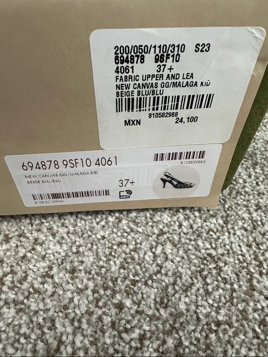 Gucci Beige and Blue GG Canvas and Leather Crystal Embellished Slingback Heels - Picture 2 of 5